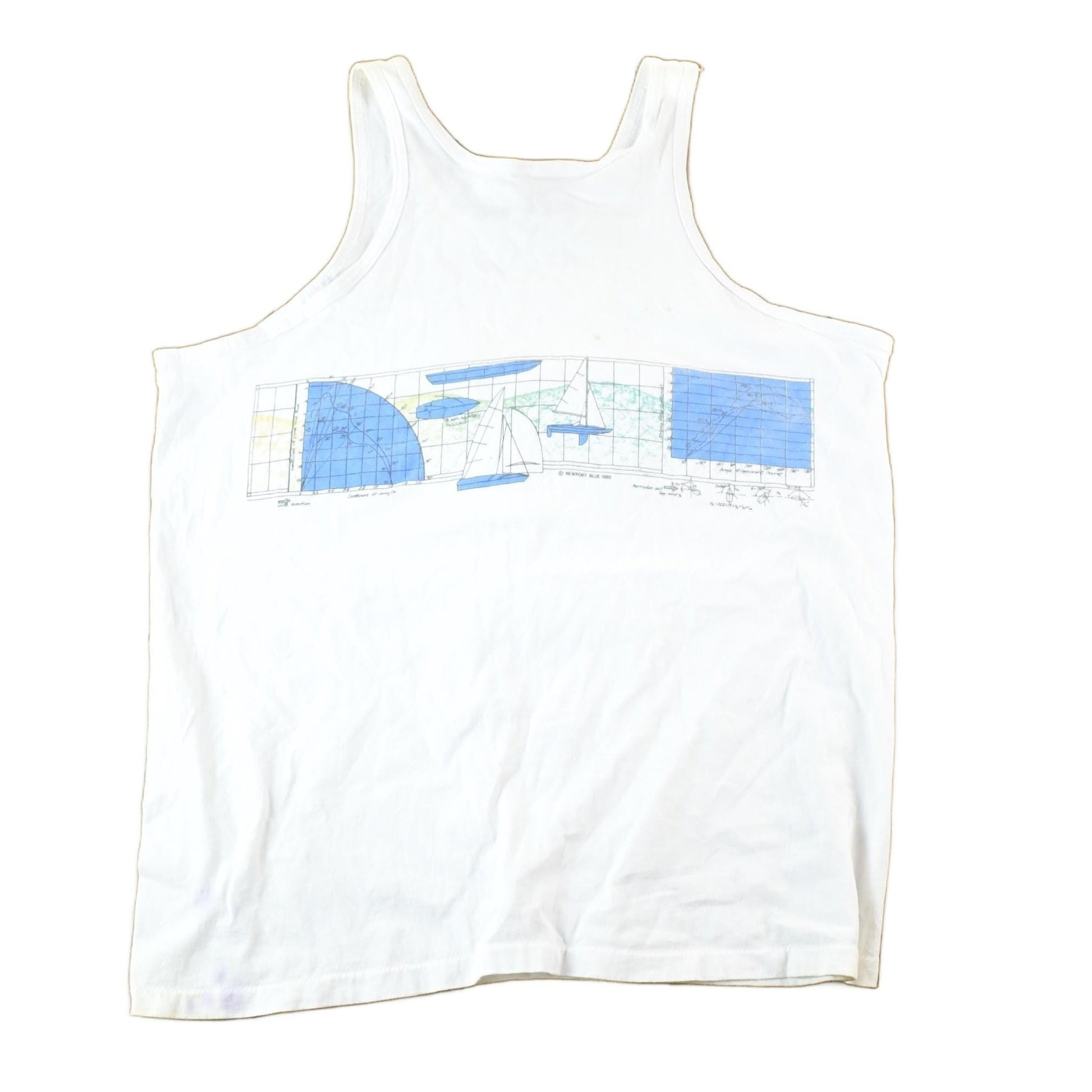 Vintage 1990s Newport Blue Sailboat Tank Top Mens L from propervintagecanada
