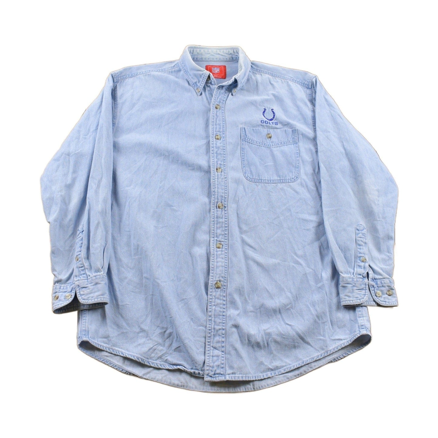 Vintage 1990s NFL Indianapolis Colts Denim Button Up Shirt Men's XL from propervintagecanada