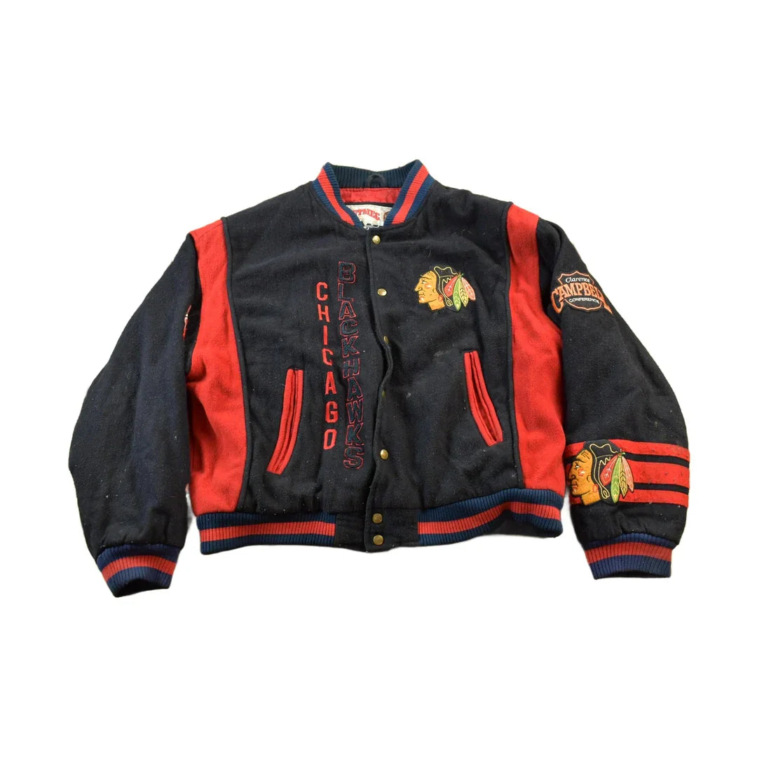 Vintage 1990s NHL Chicago Black Hawks Wool Varsity Jacket Men's Large from propervintagecanada