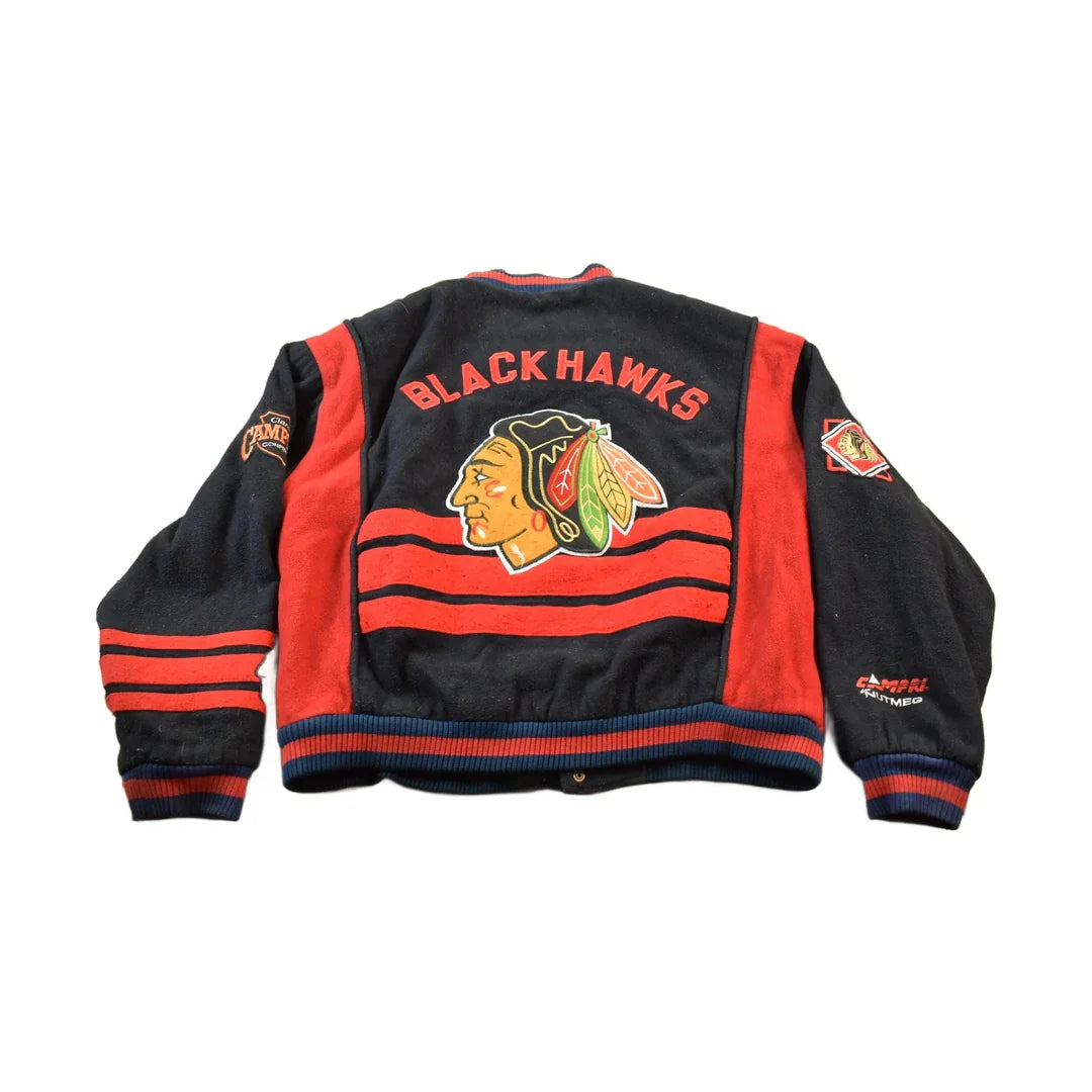 Vintage 1990s NHL Chicago Black Hawks Wool Varsity Jacket Men's Large from propervintagecanada