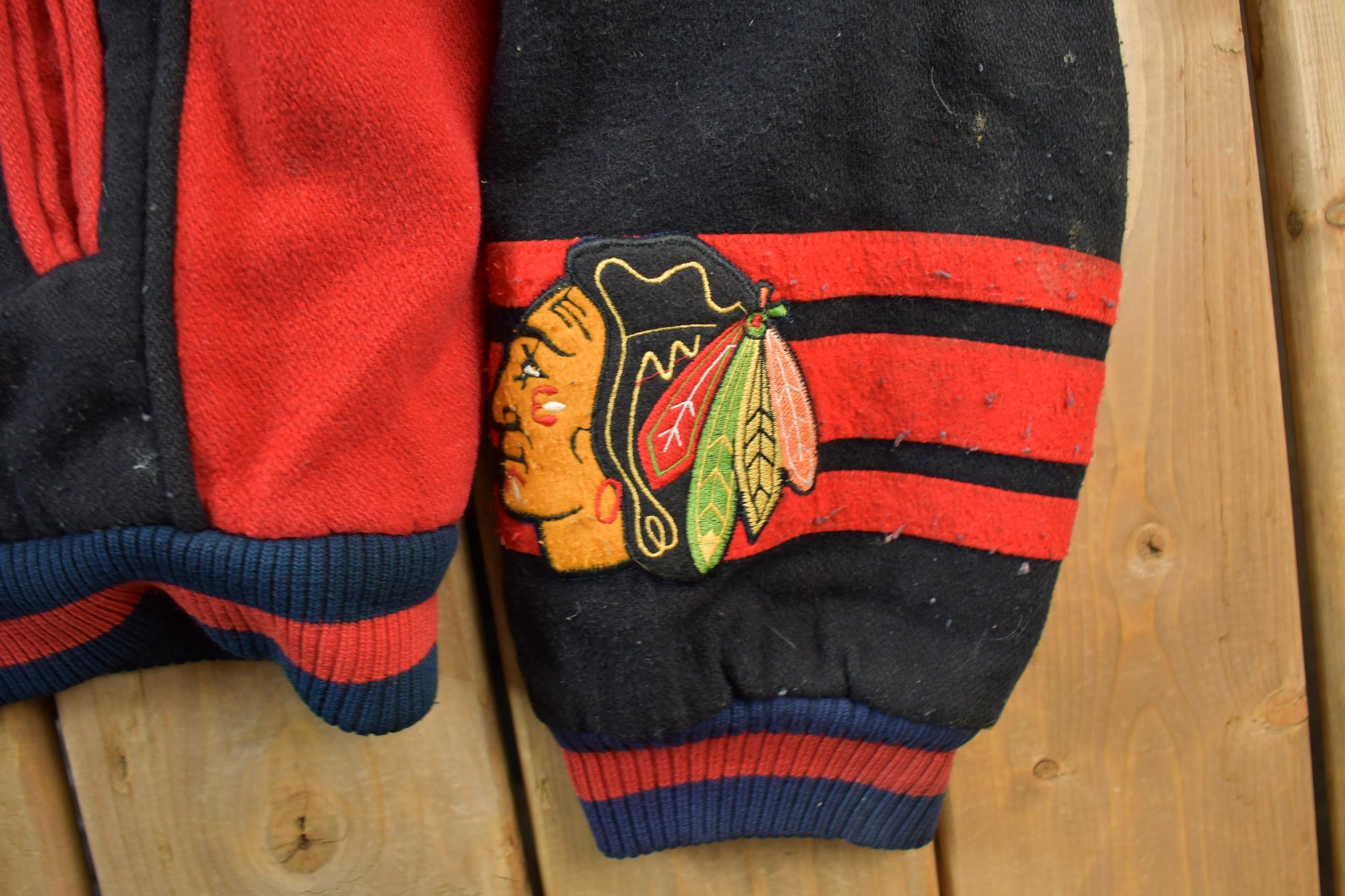 Vintage 1990s NHL Chicago Black Hawks Wool Varsity Jacket Men's Large from propervintagecanada