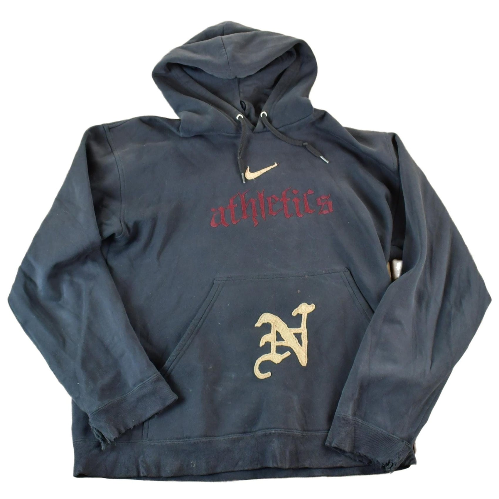 Vintage 1990s Nike Athletics Embroidered Gothic Swoosh Hoodie Sweatshirt from propervintagecanada