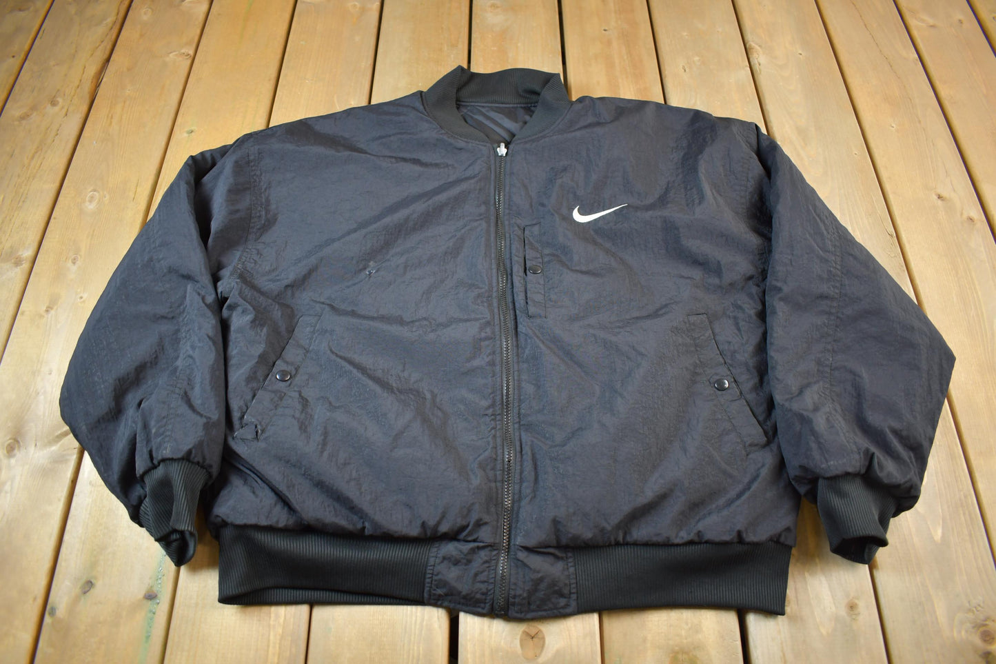 Vintage 1990s Nike Big Swoosh Reversible Jacket Men's Large from propervintagecanada