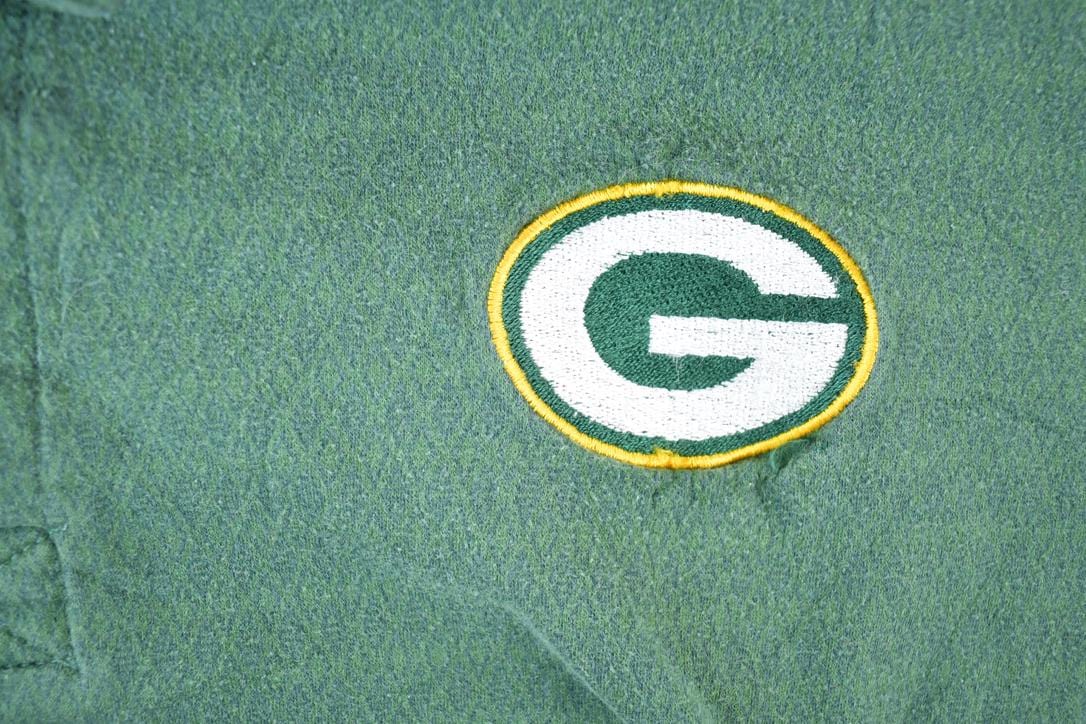 Vintage 1990s Nike Green Bay Packers NFL Graphic Polo Style Quarter Button Shirt Men's Large