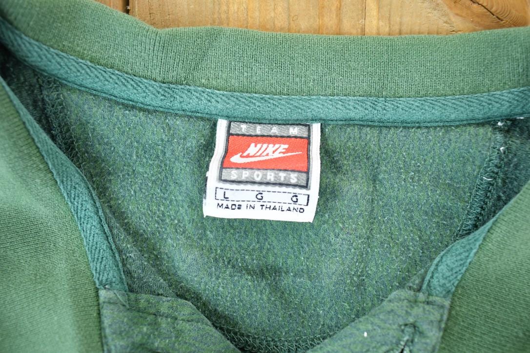 Vintage 1990s Nike Green Bay Packers NFL Graphic Polo Style Quarter Button Shirt Men's Large