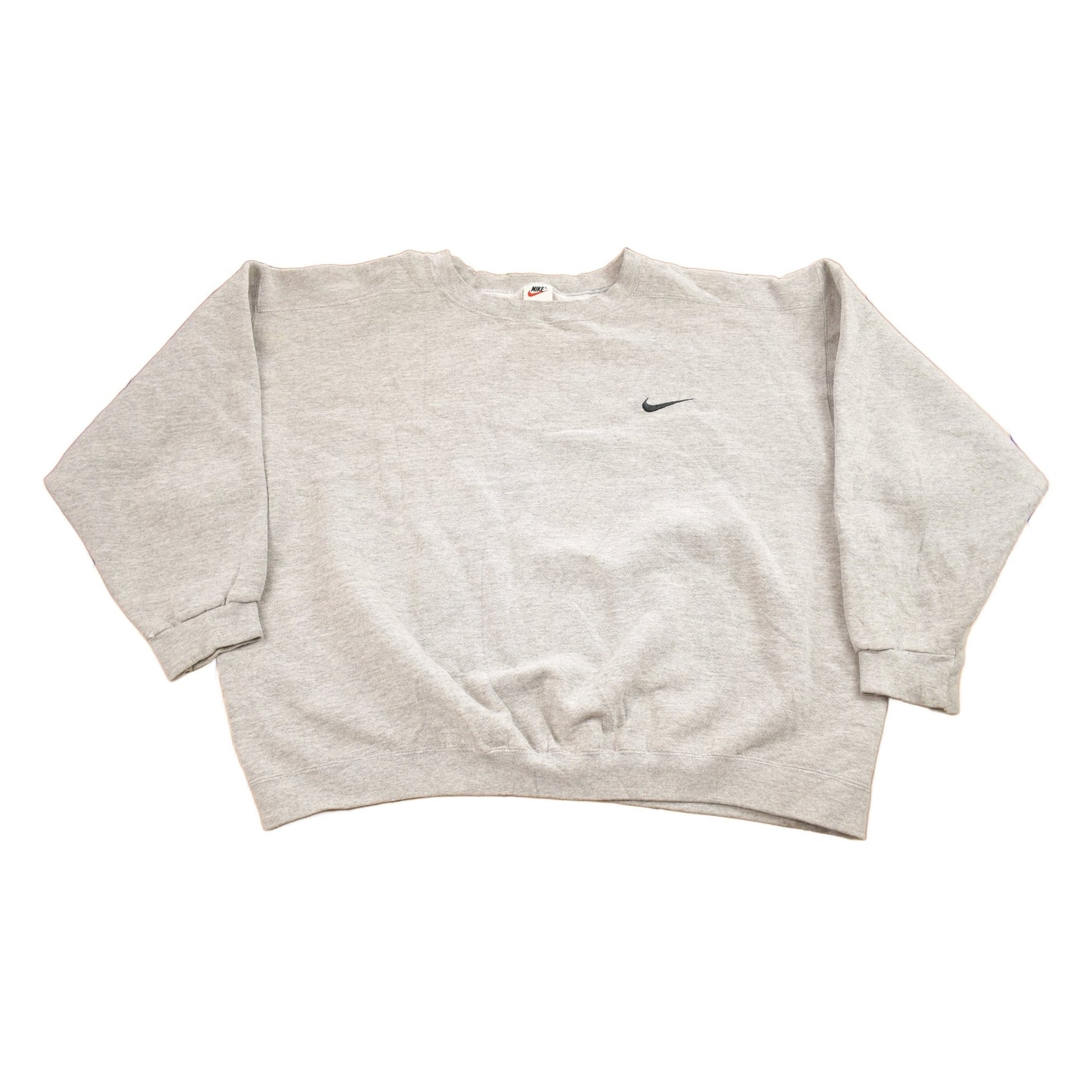 Vintage 1990s Nike Heather Grey Mini Swoosh Crewneck Sweatshirt Men's XL from propervintagecanada
