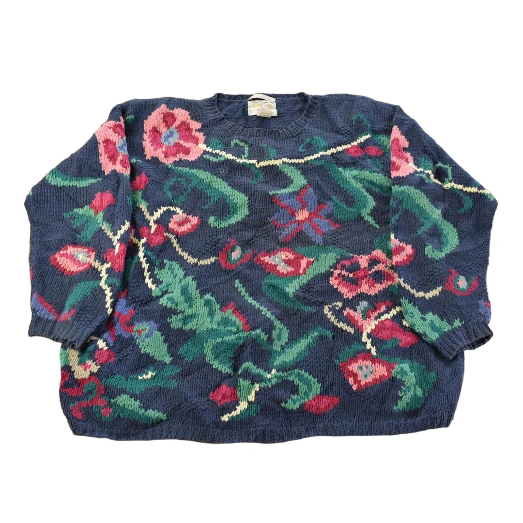 Vintage 1990s Ninon Floral Knit Crewneck Sweater Women's L from propervintagecanada