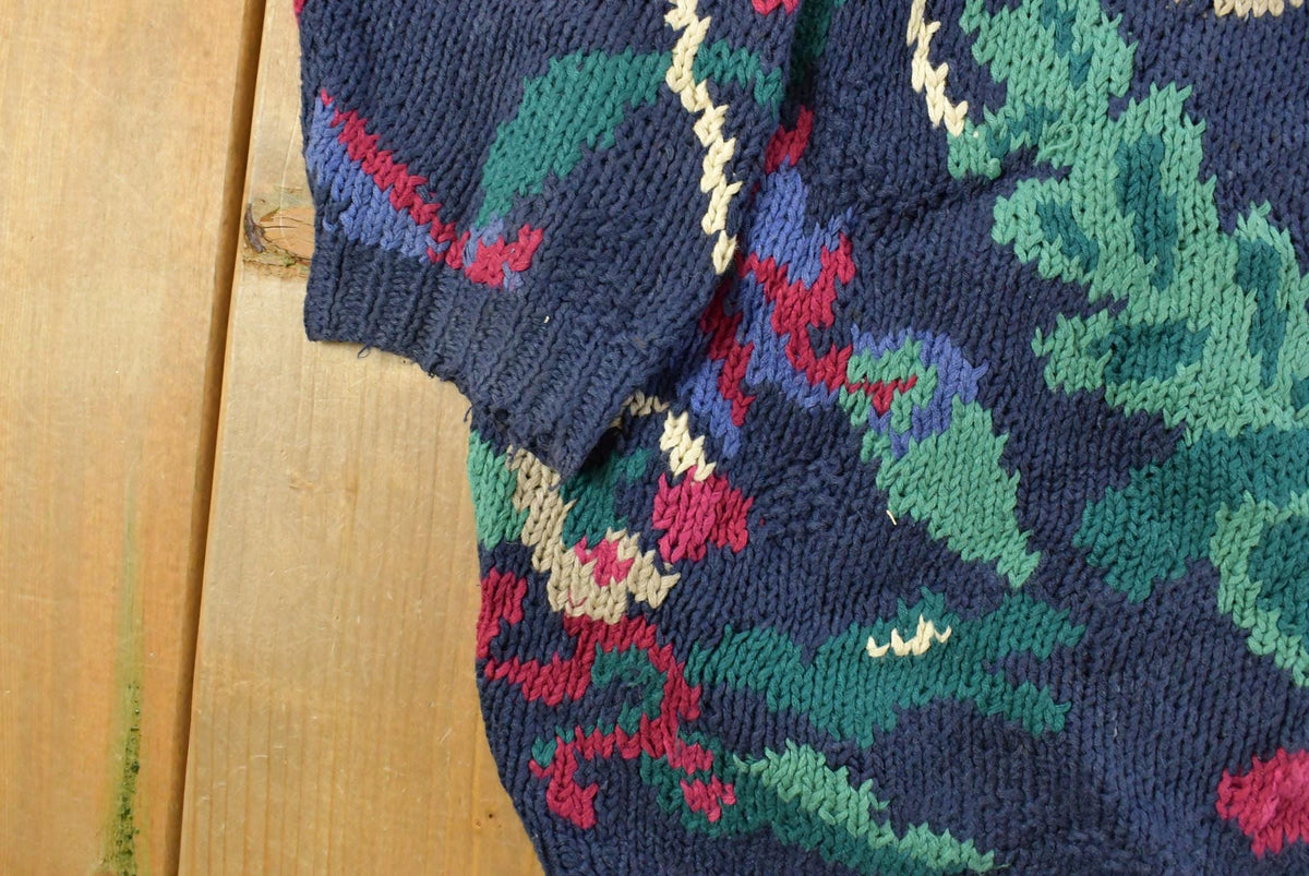 Vintage 1990s Ninon Floral Knit Crewneck Sweater Women's L from propervintagecanada