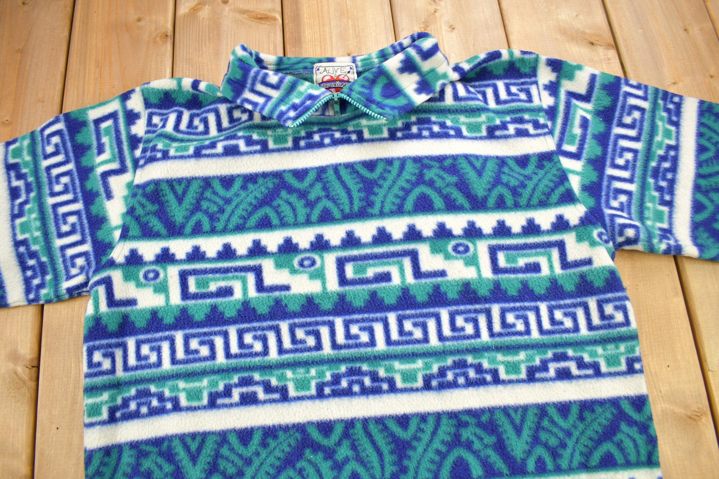 Vintage 1990s No Excuses Aztec Graphic Fleece Sweater from propervintagecanada