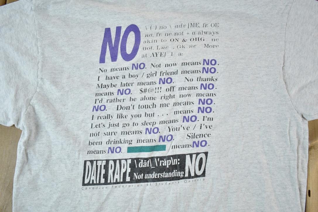 Vintage 1990s No Means No Souvenir Single Stitch Graphic Print T-Shirt Men's Large from propervintagecanada