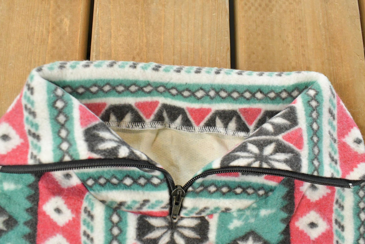 Vintage 1990s Nordic Abstract Pattern Fleece Quarter Zip Sweater Men's Medium from propervintagecanada