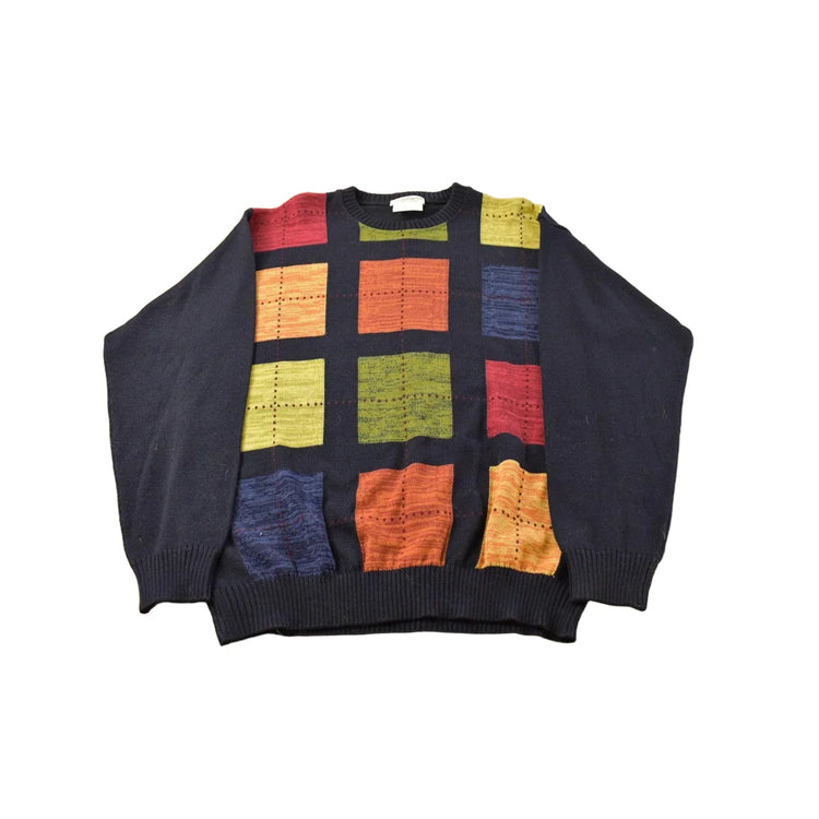 Vintage 1990s Norm Thompson Geometric Wool Knit Crewneck Sweater Men's Large from propervintagecanada
