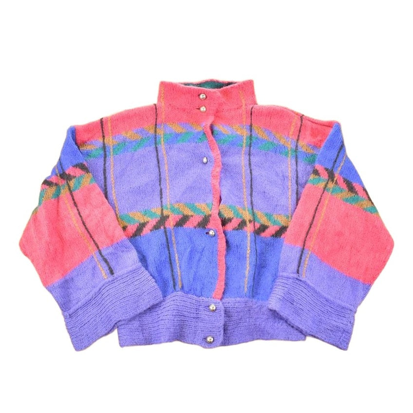Vintage 1990s Norma Creighton Abstract Hand Knit Cardigan Sweater Women's L from propervintagecanada