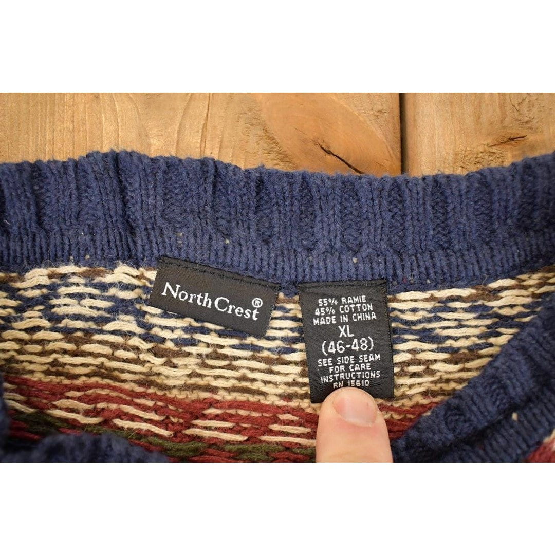 Vintage 1990s North Crest Abstract Striped Knit Crewneck Sweater Women's XL / 90s Knitted Sweatshirt / Vintage Preppy Knits from propervintagecanada