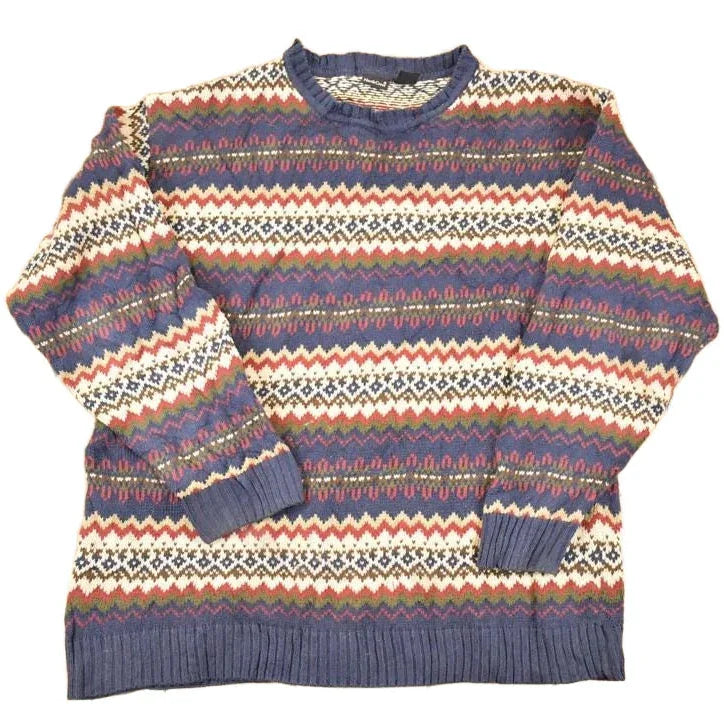 Vintage 1990s North Crest Abstract Striped Knit Crewneck Sweater Women's XL / 90s Knitted Sweatshirt / Vintage Preppy Knits from propervintagecanada