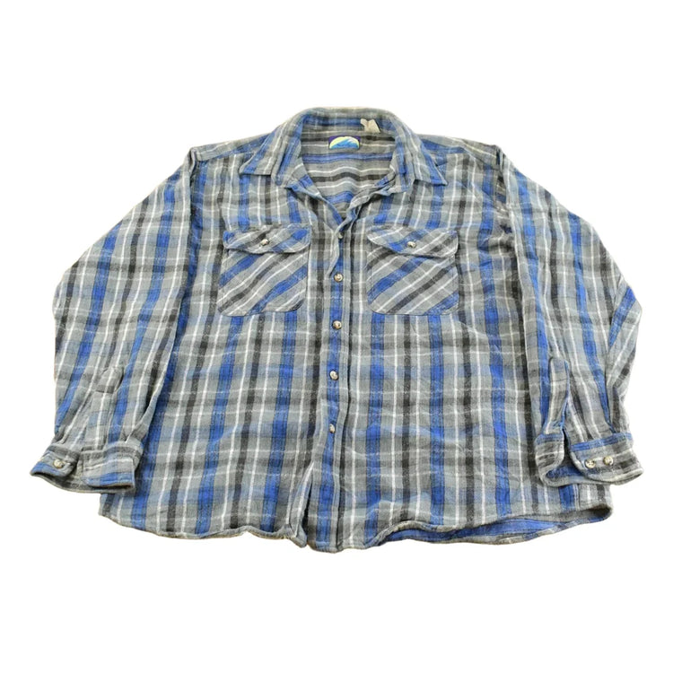 Vintage 1990s North Crest Plaid Flannel Button Up Shirt Men's XL from propervintagecanada