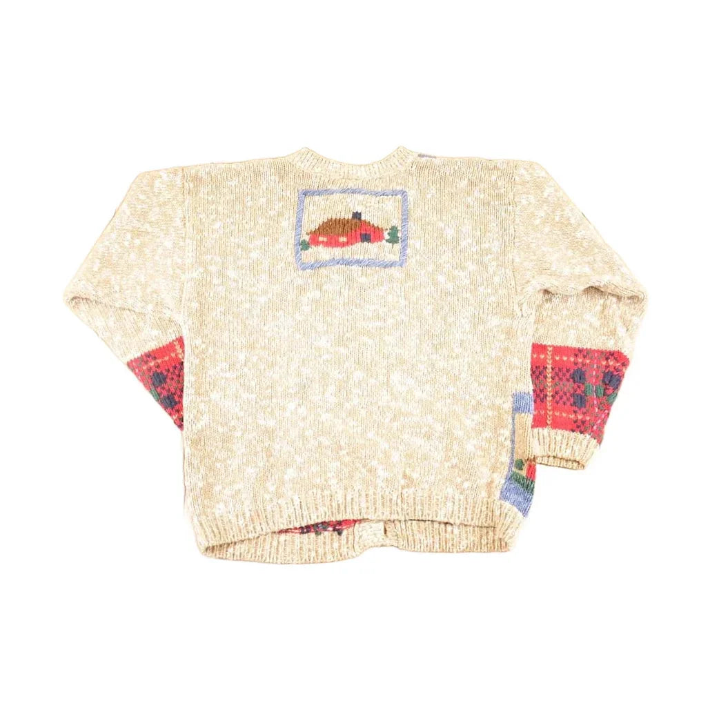 Vintage 1990s Northcrest AOP Farm Knit Cardigan Sweater Women's M from propervintagecanada