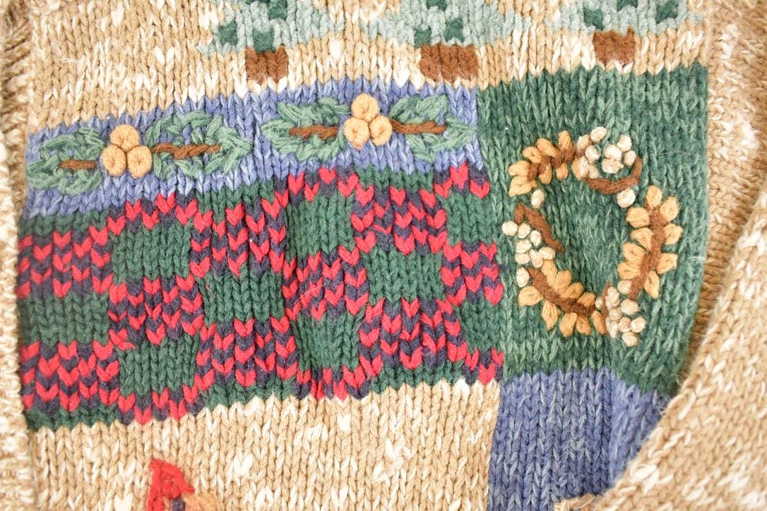 Vintage 1990s Northcrest AOP Farm Knit Cardigan Sweater Women's M from propervintagecanada
