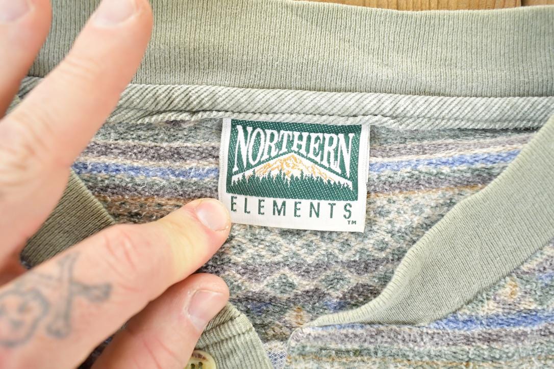 Vintage 1990s Northern Elements Quarter Button Nature Crewneck Sweatshirt Men's 2XL from propervintagecanada