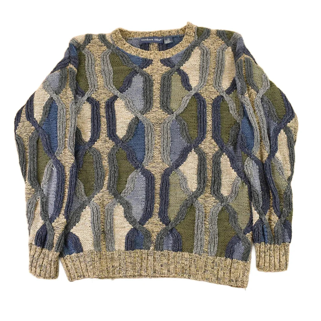 Vintage 1990s Northern Isles 3D Knit Abstract Pattern Crewneck Sweater Men's L from propervintagecanada
