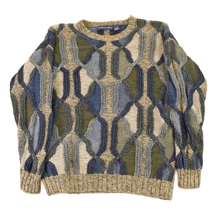 Vintage 1990s Northern Isles 3D Knit Abstract Pattern Crewneck Sweater Men's L from propervintagecanada