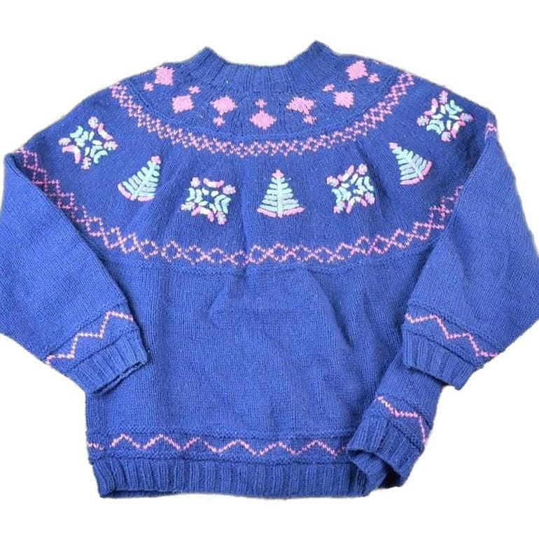 Vintage 1990s Northern Isles Christmas Tree 100% Wool Knitted By Hand Crewneck Sweater Men's Large from propervintagecanada