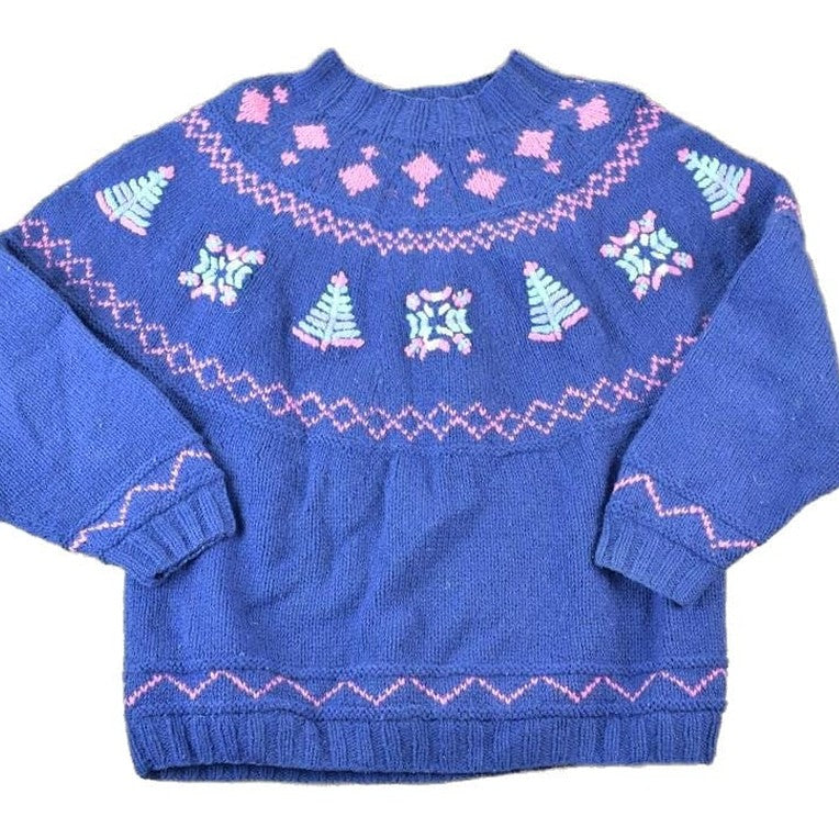 Vintage 1990s Northern Isles Christmas Tree 100% Wool Knitted By Hand Crewneck Sweater Men's Large from propervintagecanada