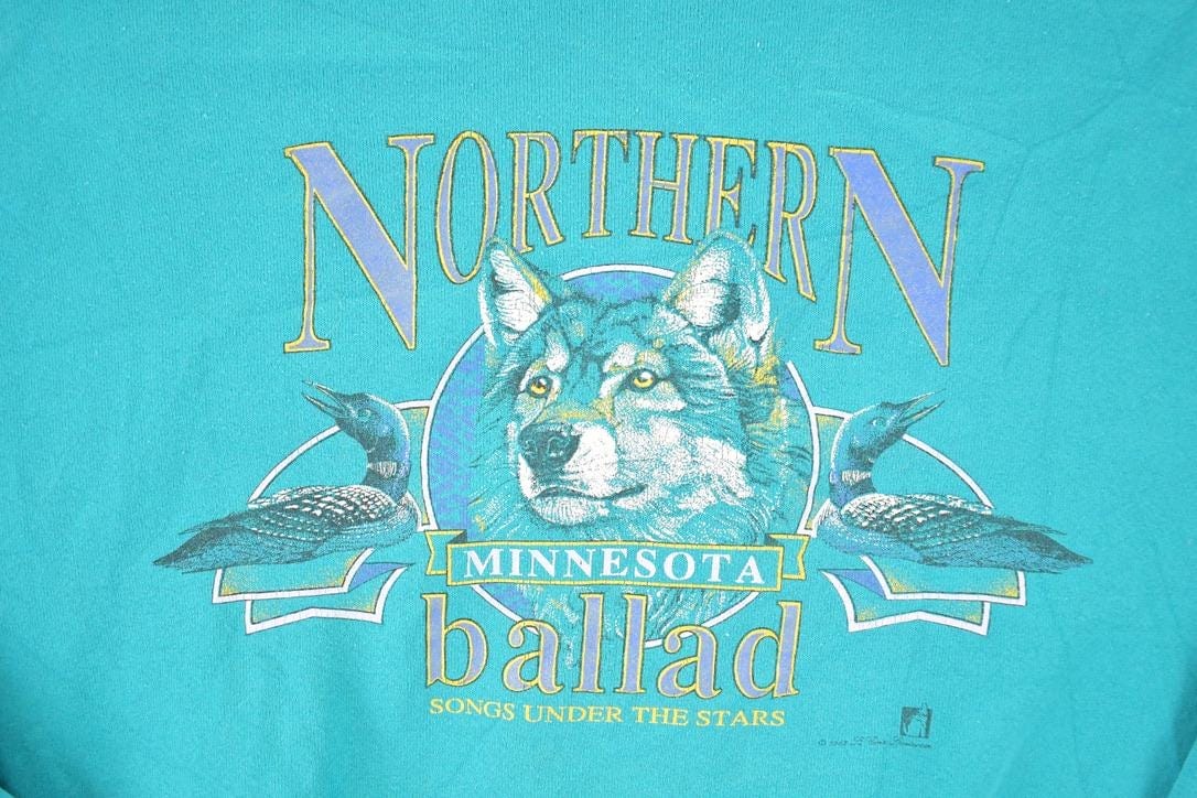 Vintage 1990s Northern Minnesota Big Wolf Ballad Crewneck Sweatshirt Men's M from propervintagecanada