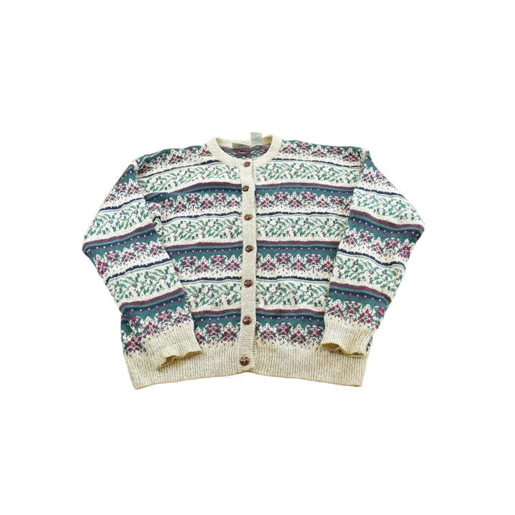 Vintage 1990s Northern Reflections Abstract Cotton Knit Cardigan Sweater Women's XL from propervintagecanada
