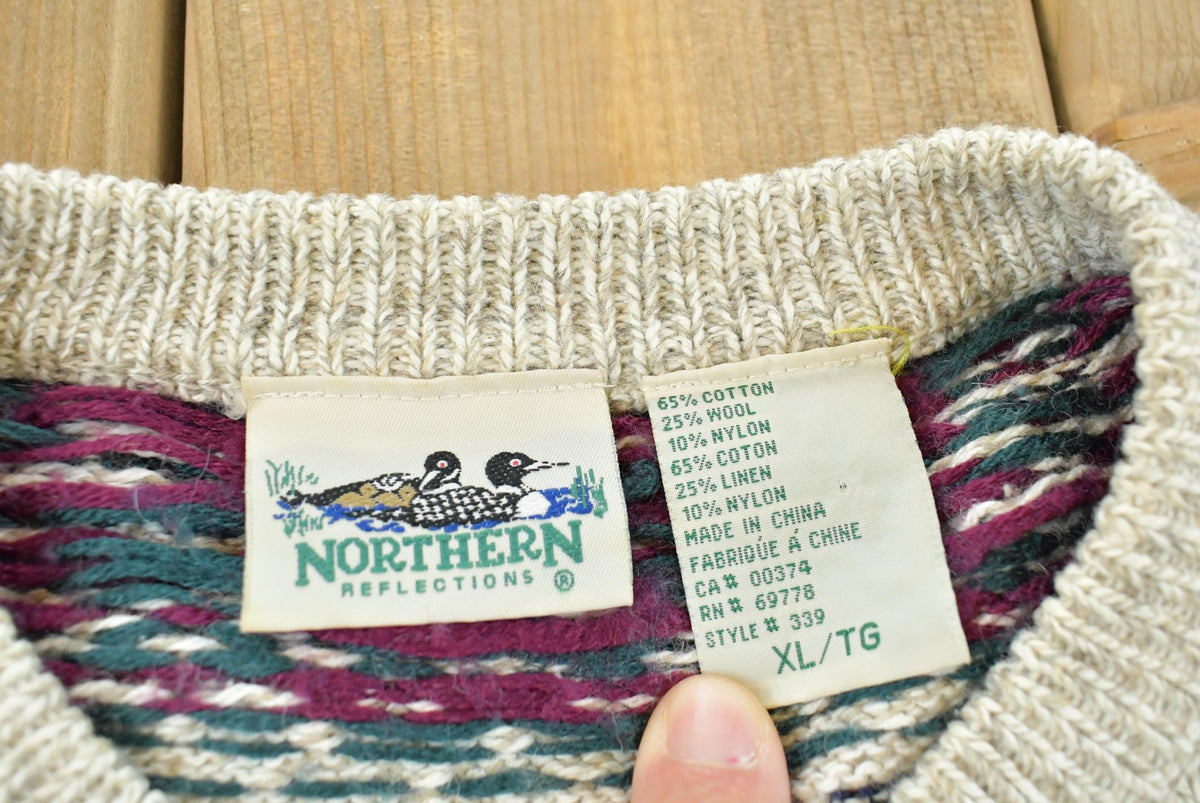 Vintage 1990s Northern Reflections Abstract Cotton Knit Cardigan Sweater Women's XL from propervintagecanada