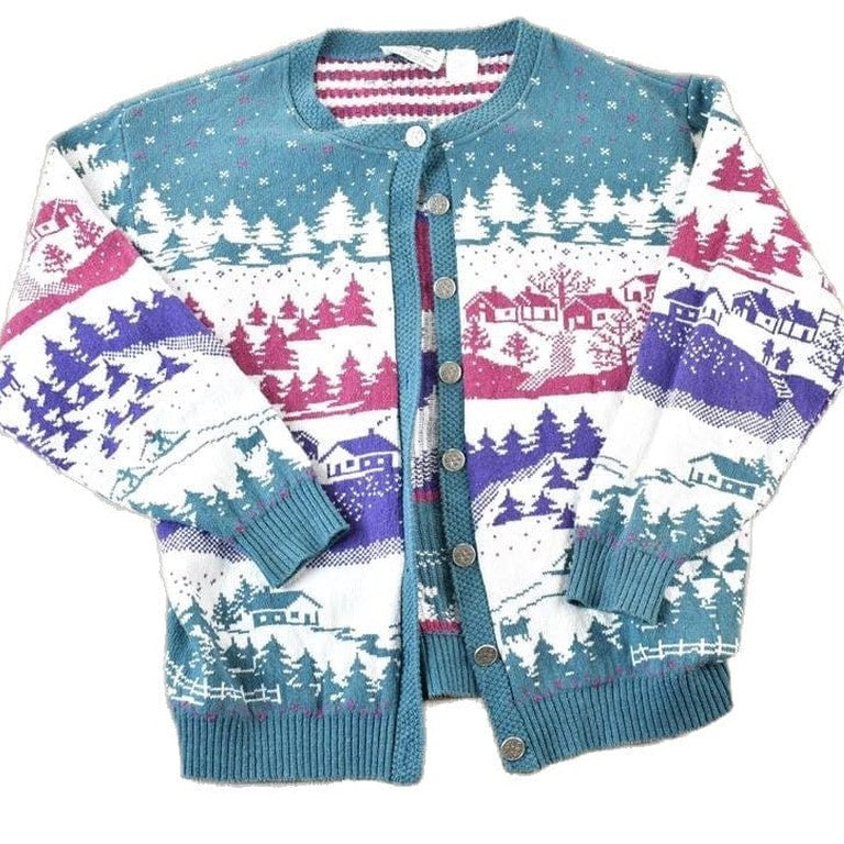 Vintage 1990s Northern Reflections Aop outdoors Knit Abstract Pattern Button Up Crewneck Sweater Men's XL from propervintagecanada