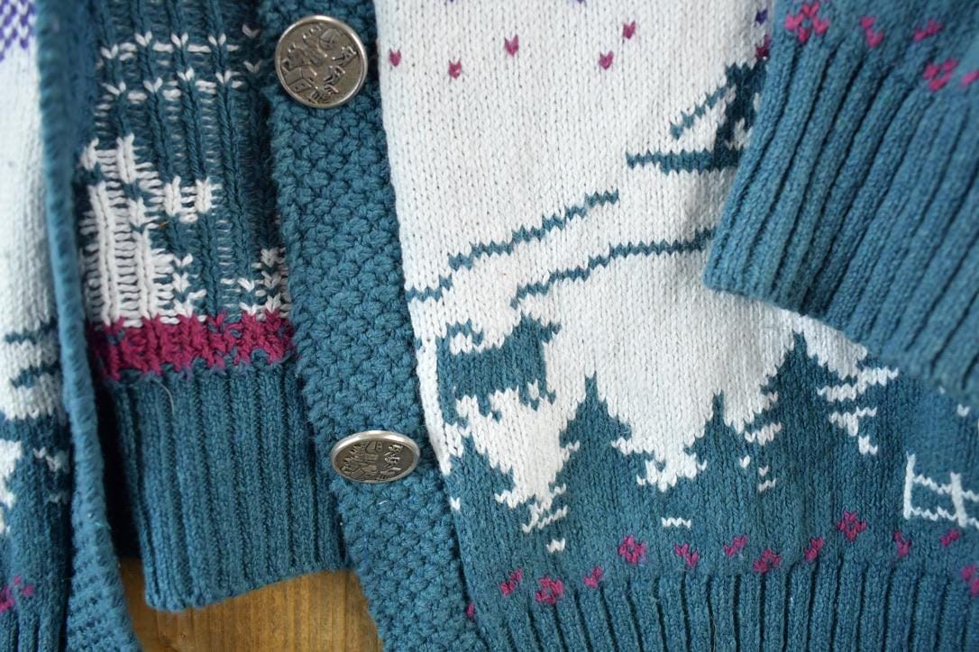 Vintage 1990s Northern Reflections Aop outdoors Knit Abstract Pattern Button Up Crewneck Sweater Men's XL from propervintagecanada