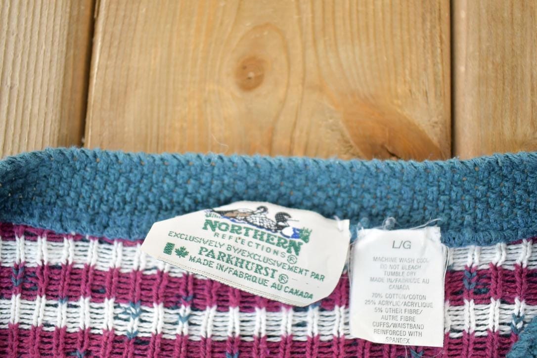 Vintage 1990s Northern Reflections Aop outdoors Knit Abstract Pattern Button Up Crewneck Sweater Men's XL from propervintagecanada