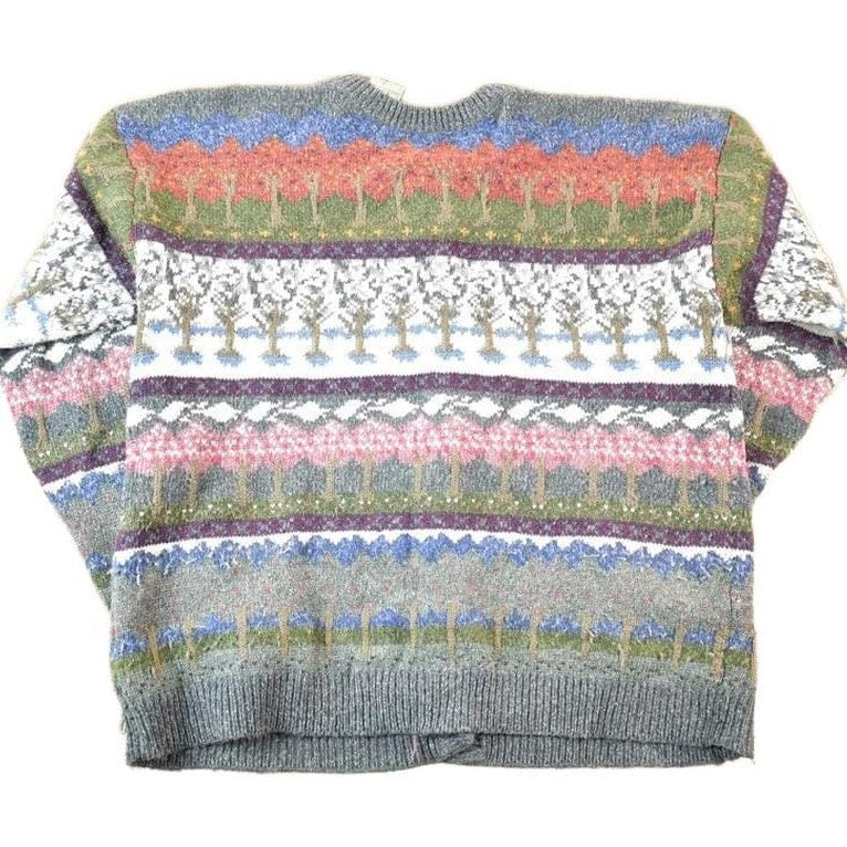 Vintage 1990s Northern Reflections AOP Wool Knit Abstract Pattern Cardigan Sweater Women's L from propervintagecanada