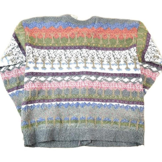 Vintage 1990s Northern Reflections AOP Wool Knit Abstract Pattern Cardigan Sweater Women's L from propervintagecanada