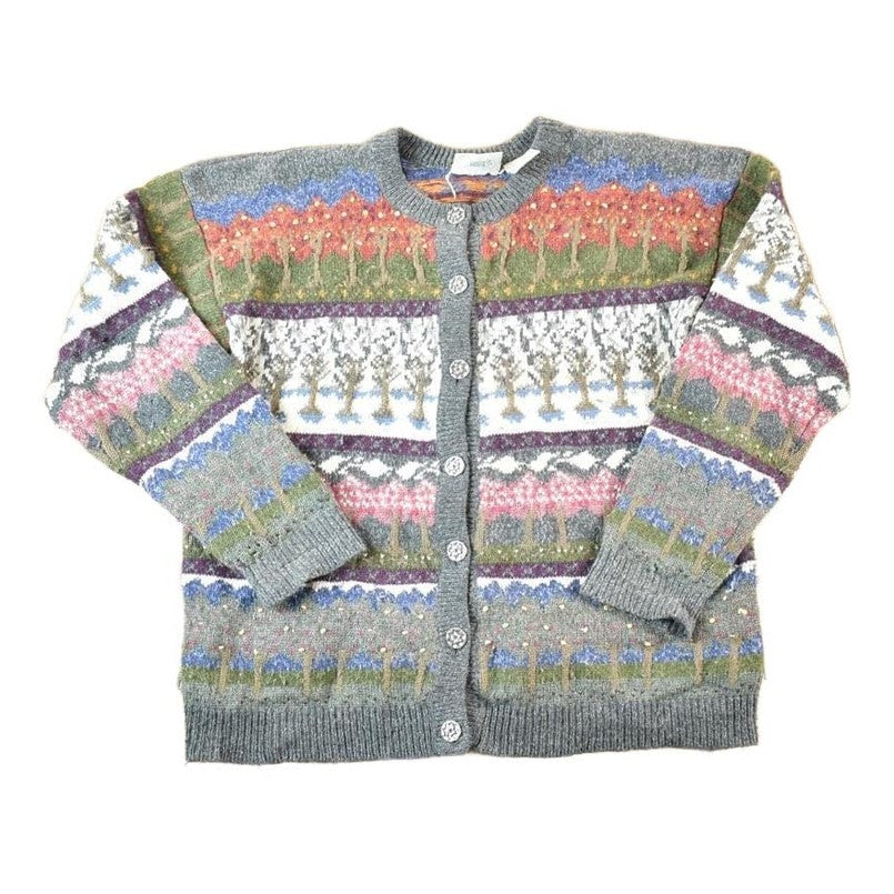 Vintage 1990s Northern Reflections AOP Wool Knit Abstract Pattern Cardigan Sweater Women's L from propervintagecanada