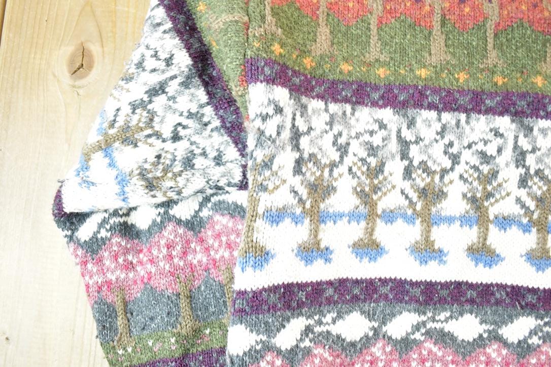 Vintage 1990s Northern Reflections AOP Wool Knit Abstract Pattern Cardigan Sweater Women's L from propervintagecanada