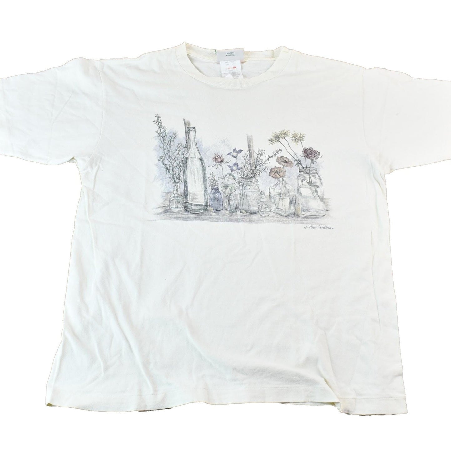 Vintage 1990s Northern Reflections Cottage Essentials Single Stitch Still Life Sketch Graphic T-Shirt Men's Medium from propervintagecanada