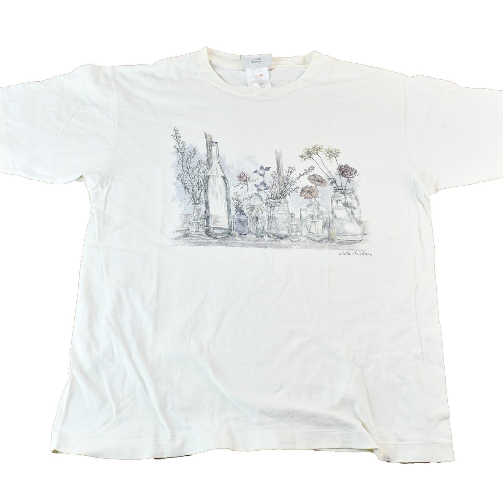 Vintage 1990s Northern Reflections Cottage Essentials Single Stitch Still Life Sketch Graphic T-Shirt Men's Medium from propervintagecanada