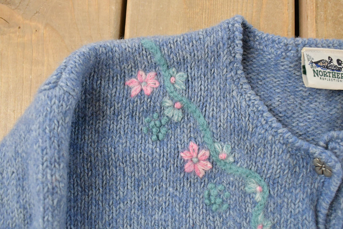 Vintage 1990s Northern Reflections Floral Wool Knit Cardigan Sweater Women's Small from propervintagecanada
