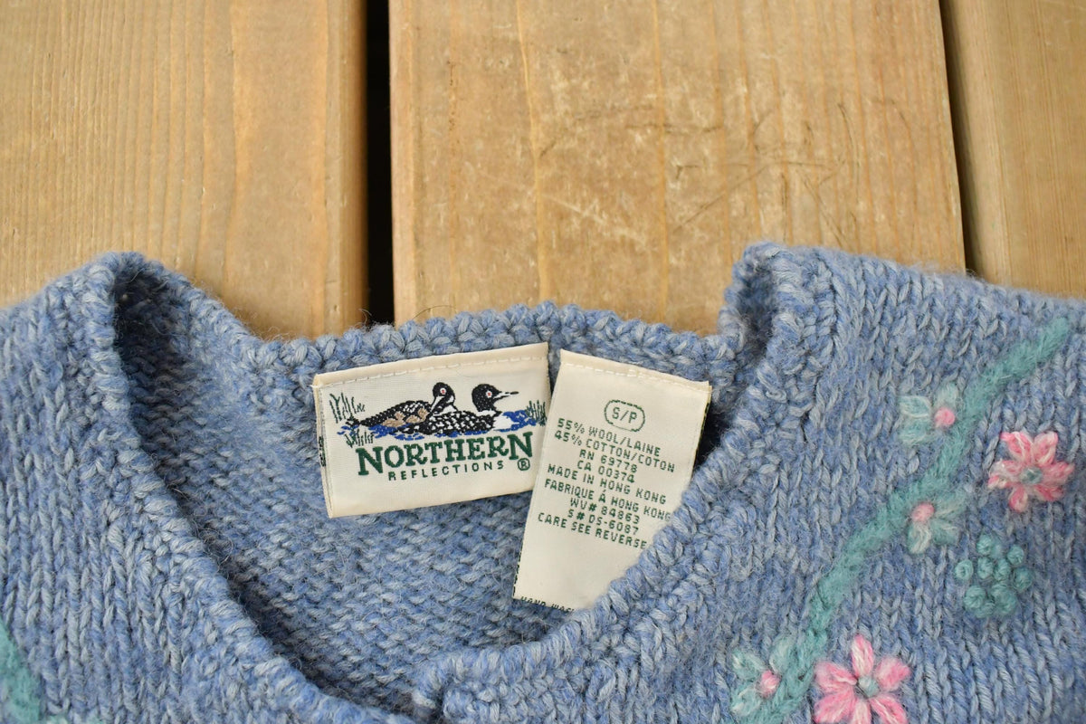 Vintage 1990s Northern Reflections Floral Wool Knit Cardigan Sweater Women's Small from propervintagecanada