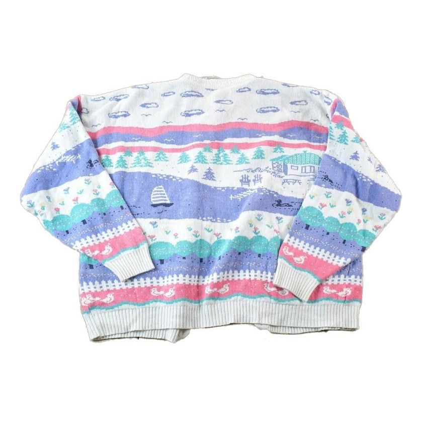 Vintage 1990s Northern Reflections Knit AOP Boating Abstract Pattern Crewneck Sweater Men's XL from propervintagecanada