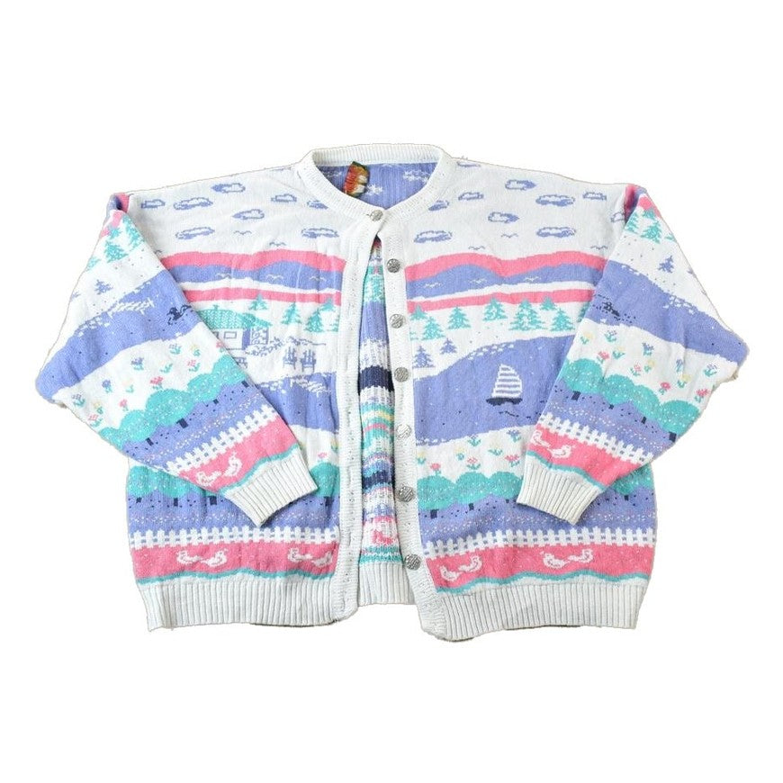 Vintage 1990s Northern Reflections Knit AOP Boating Abstract Pattern Crewneck Sweater Men's XL from propervintagecanada