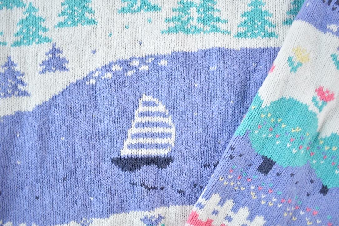 Vintage 1990s Northern Reflections Knit AOP Boating Abstract Pattern Crewneck Sweater Men's XL from propervintagecanada