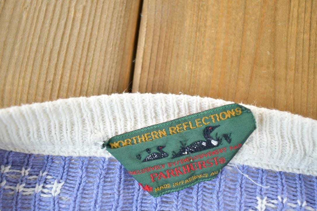 Vintage 1990s Northern Reflections Knit AOP Boating Abstract Pattern Crewneck Sweater Men's XL from propervintagecanada