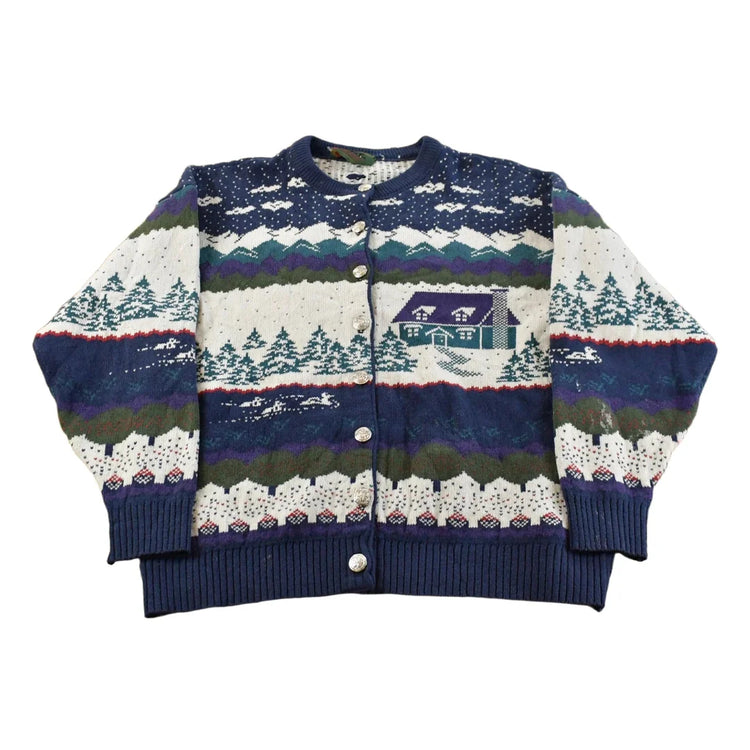 Vintage 1990s Northern Reflections Nature Landscape Knit Cardigan Sweater Womens M from propervintagecanada