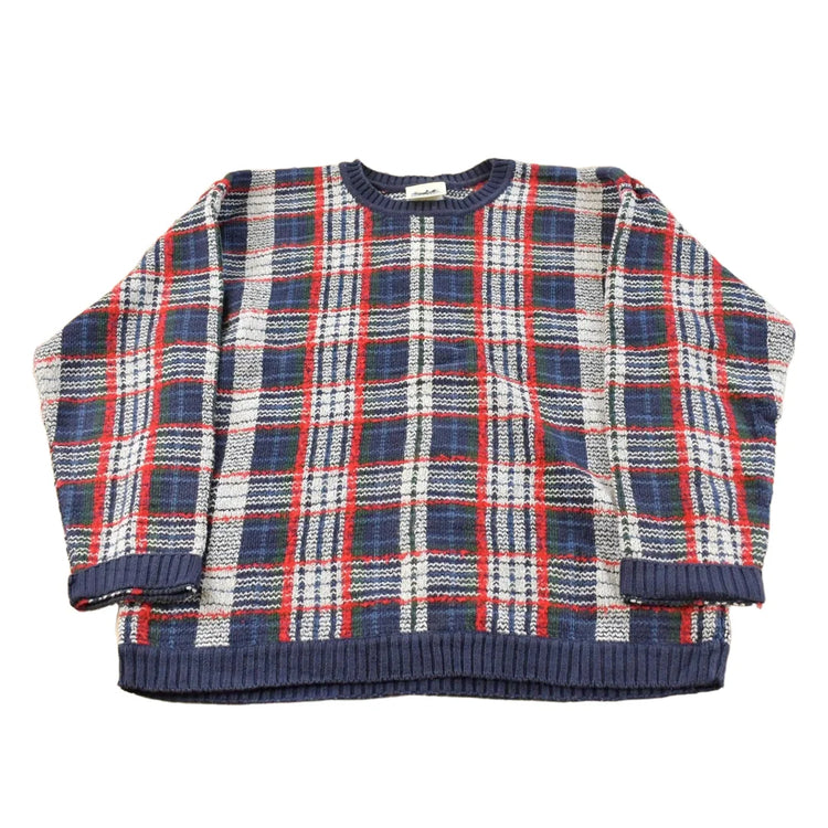 Vintage 1990s Northern Reflections Plaid Knit Crewneck Sweater Men's XL from propervintagecanada