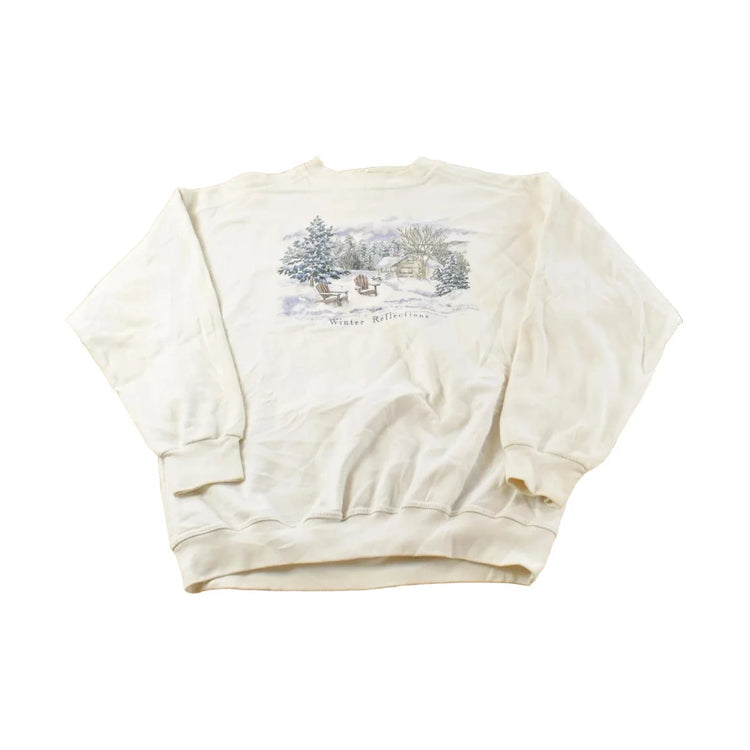 Vintage 1990s Northern Reflections Winter Cabin Graphic Crewneck Sweater Adult L Men's Large from propervintagecanada