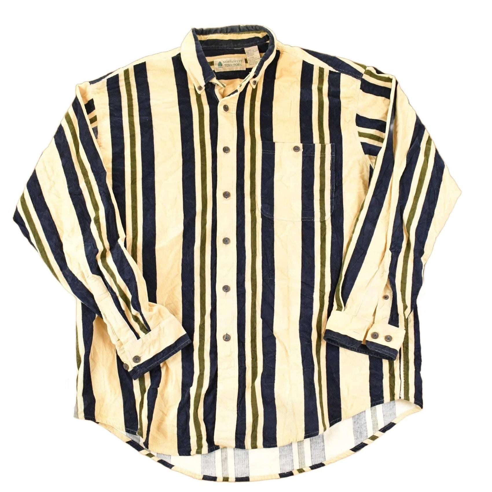 Vintage 1990s Northwest Territories Vertical Striped Corduroy Button Up Shirt Mens L from propervintagecanada