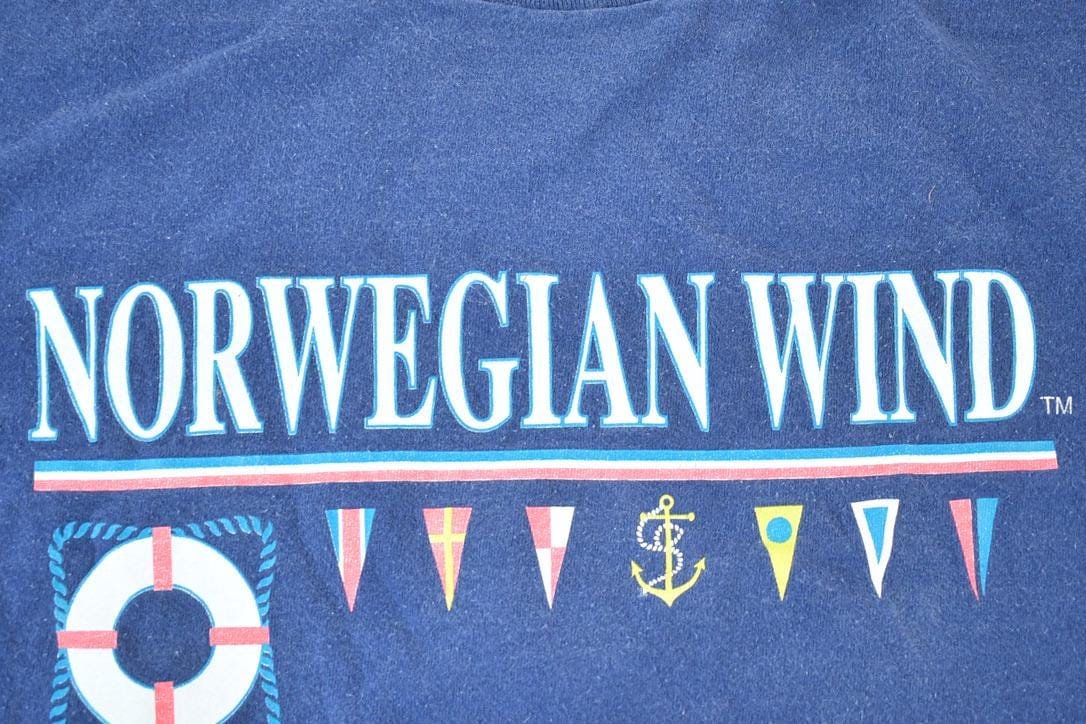 Vintage 1990s Norwegian Wind Yachting Souvenir Single Stitch Graphic Print T-Shirt Men's Large from propervintagecanada